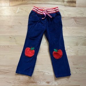 Mini Boden size 4 apple appliqué corduroy pants